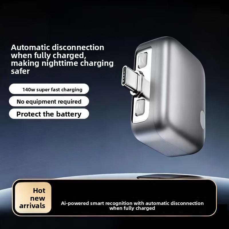 Cargador con desconexión automática, diseño compacto y puerto USB-C para carga segura y eficiente.
