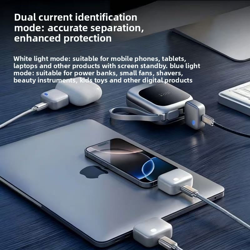 Cargador con desconexión automática, diseño compacto y puerto USB-C para carga segura y eficiente.
